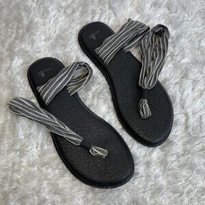 Sanuk Fabric Sling Yoga Mat Sandals Sz 9 Grey Cream Stripe
